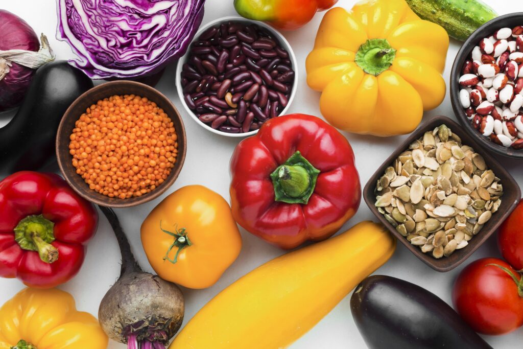 disposizione vista dall'alto di diverse verdure